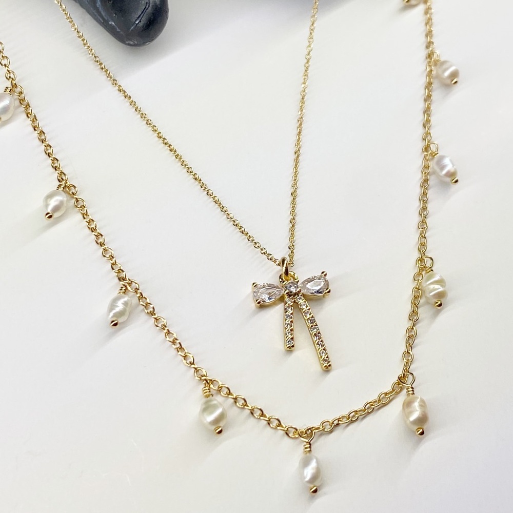 NEW FP x Luna Norte Fresh Water Pearl & bow Necklace Set - Picture 5 of 7